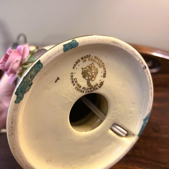 RARE VINTAGE Boudoir 24KT gold rimmed rose petals lamp MADE IN ENGLAND - Picture 10 of 12